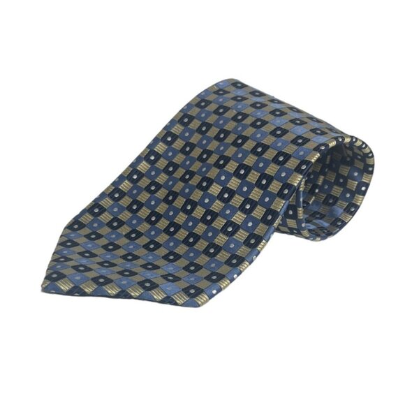 Geoffrey Beene Silk Tie Mens Blue Tan Geometric - Picture 2 of 7